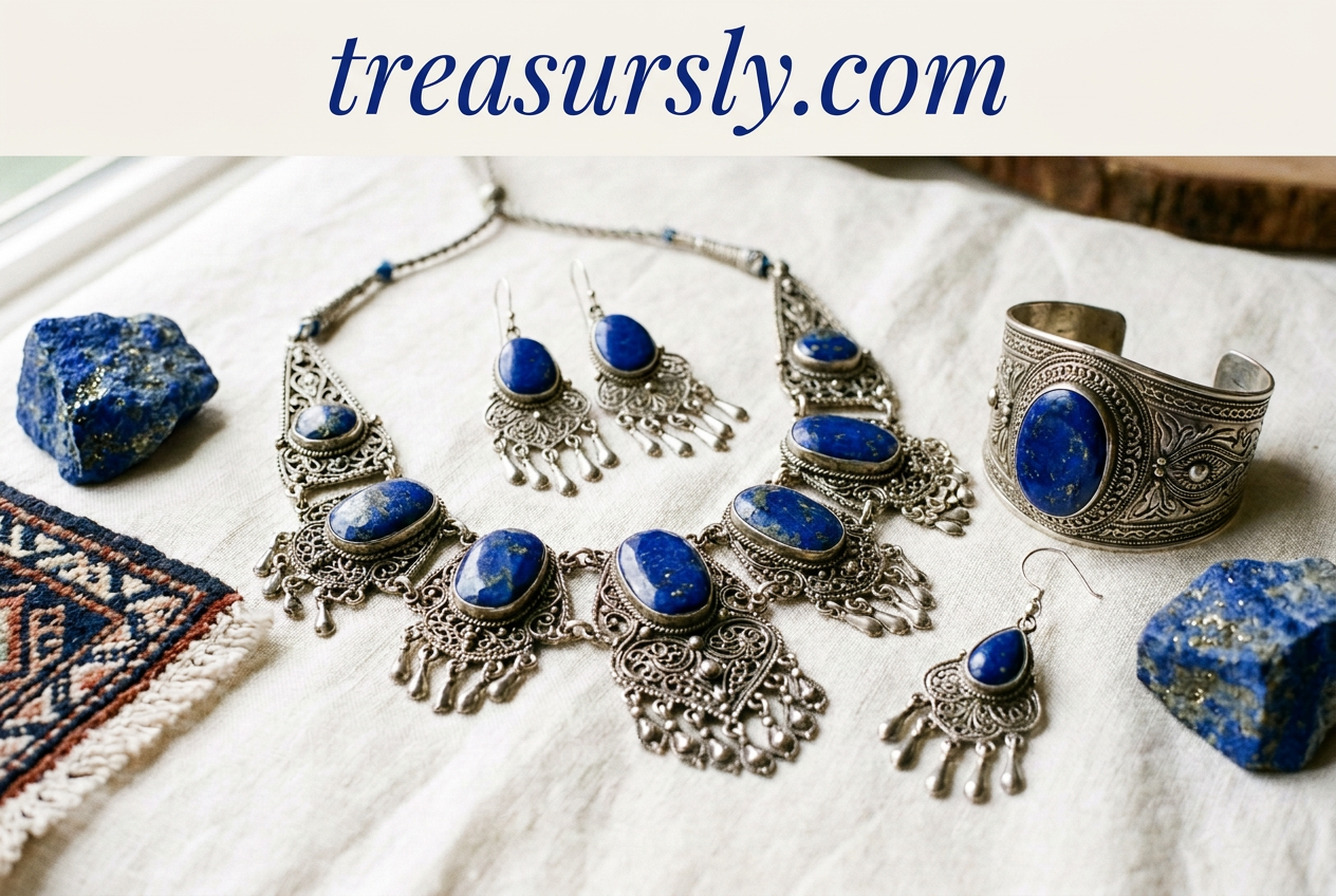 Afghan lapis jewellery with treasursly.com at the top